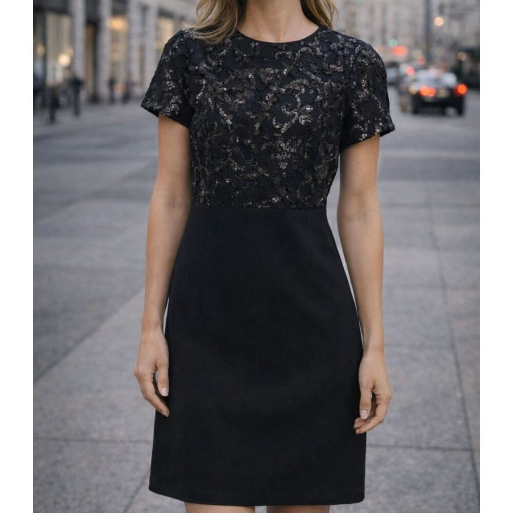 Brooks Brothers Black Short Sleeve Cocktail Sequins Dress 2 Elegant Timeless